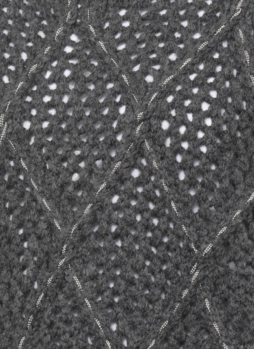 Peserico Grey Perforated Beaded High-Neck Cape