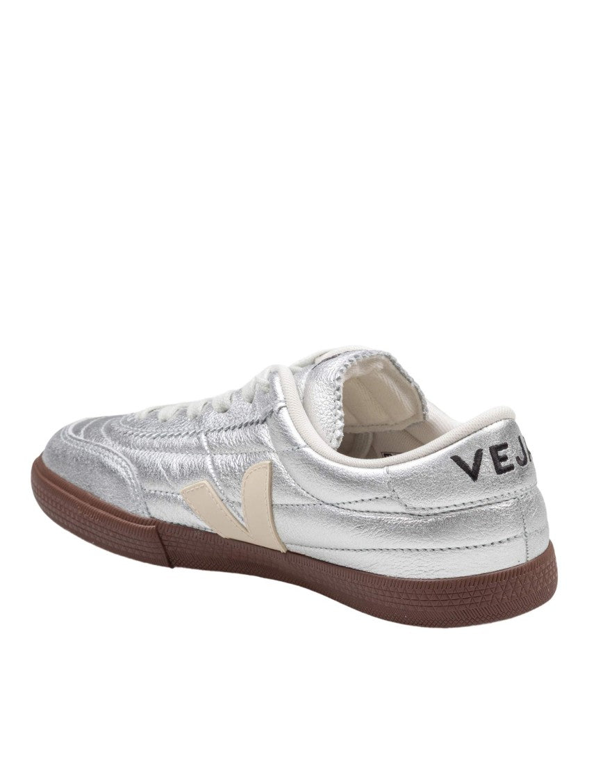 Veja Silver Leather Sneakers With Textured Upper And Eco-Friendly Materials