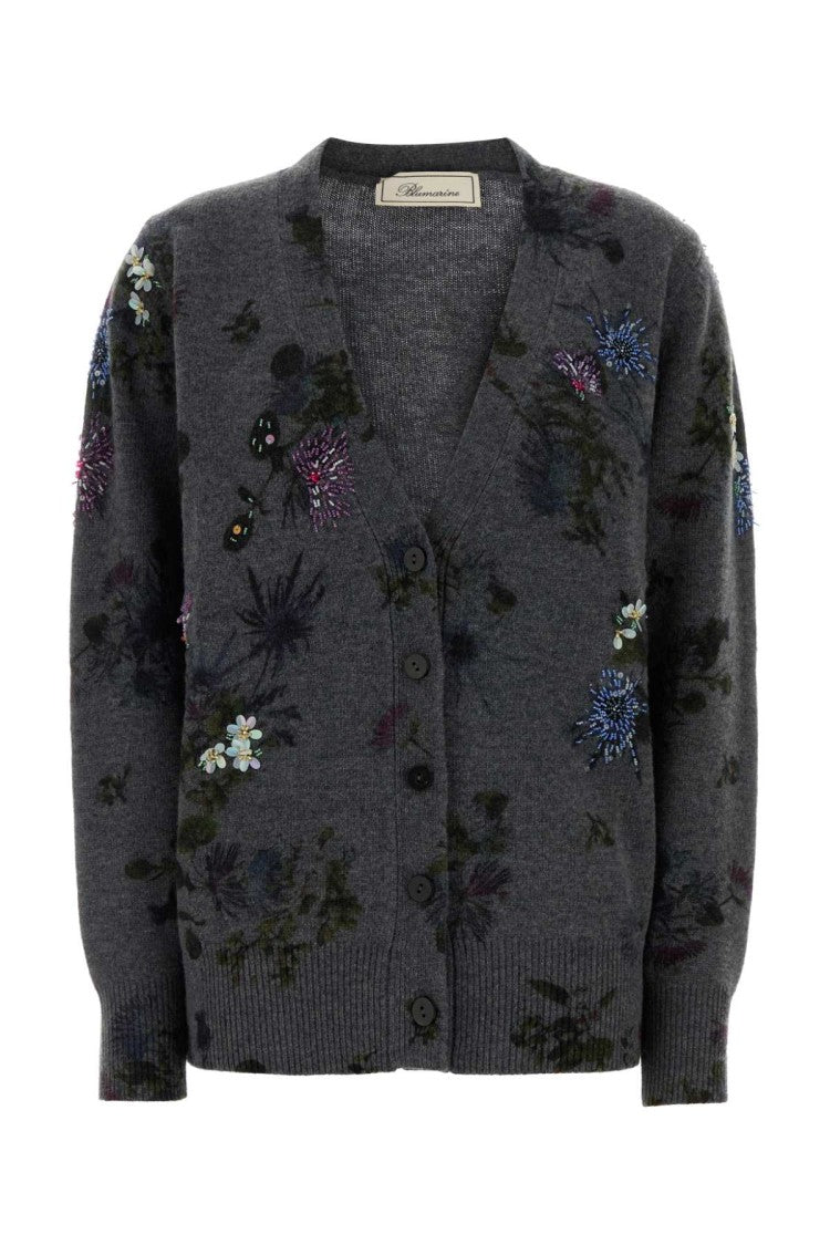 Blumarine Printed Wool Blend Oversize Cardigan