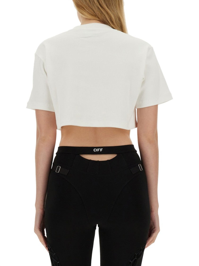 Off-White Ribbed Cropped T-Shirt