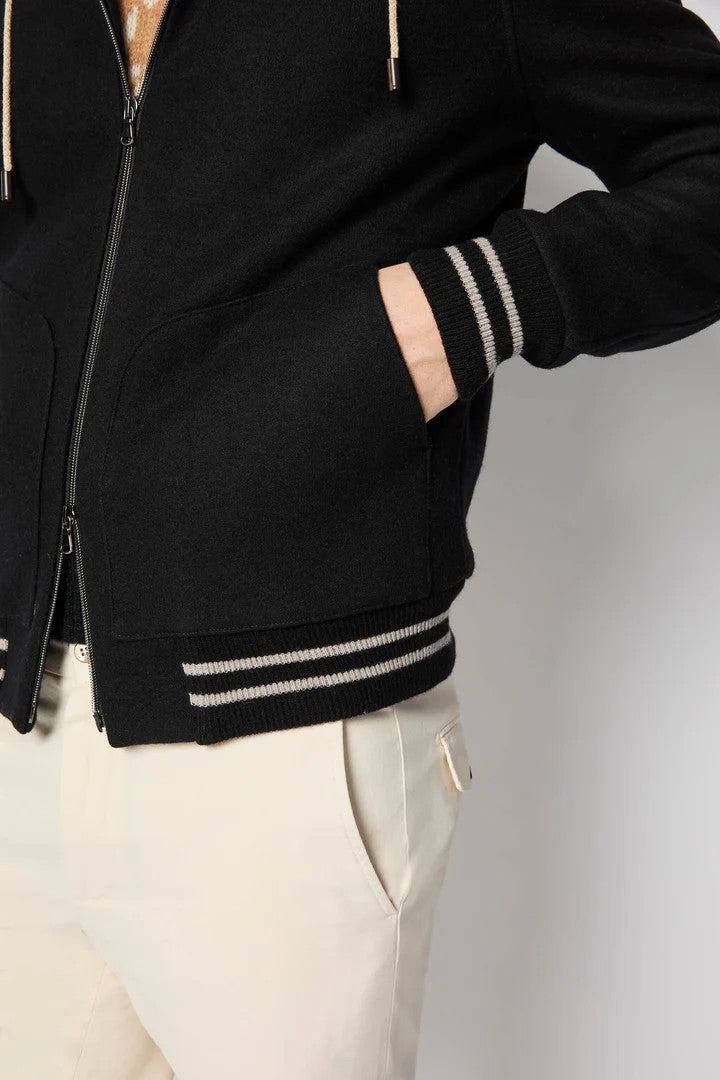 L.B.M. 1911 Zip-Up Black Sweatshirt With Contrasting Drawstrings