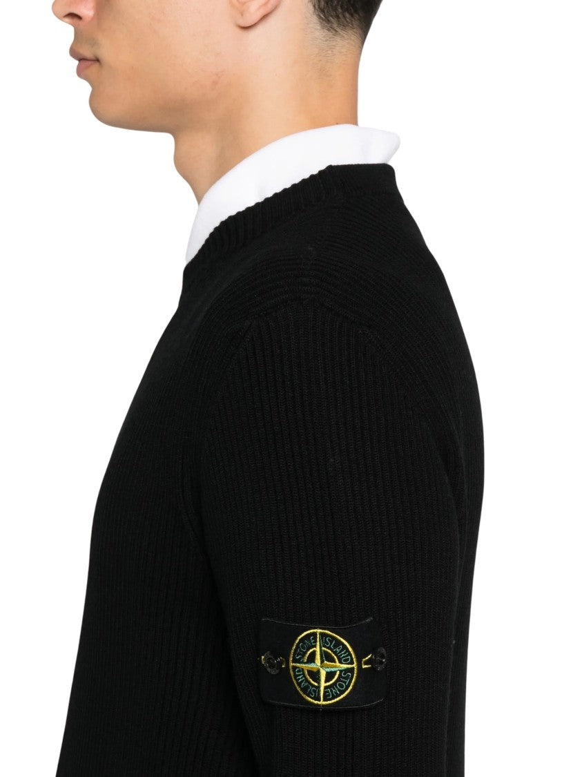 Stone Island Ribbed Virgin Wool Sweater With Iconic Compass Badge