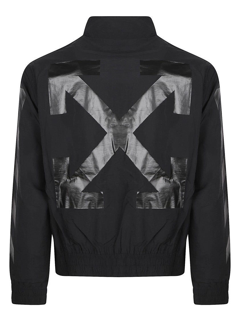 Off-White Cropped High Collar Jacket With Glossy Accents