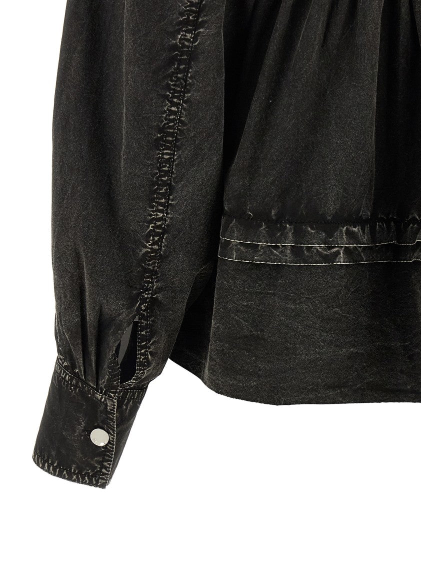 Ganni 'Black Washed Frill' Blouse