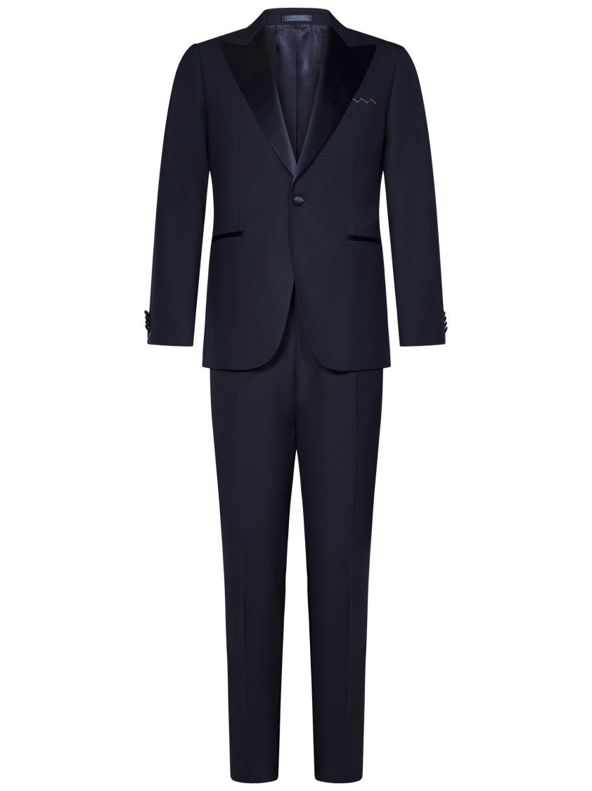 Low Brand Blue Tuxedo Suit With Satin Details