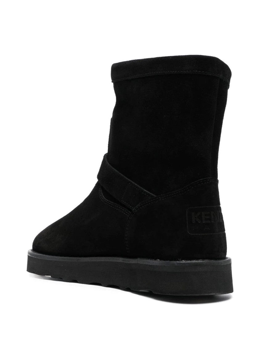Kenzo Minimalist Black Leather Ankle Boots With Adjustable Buckles