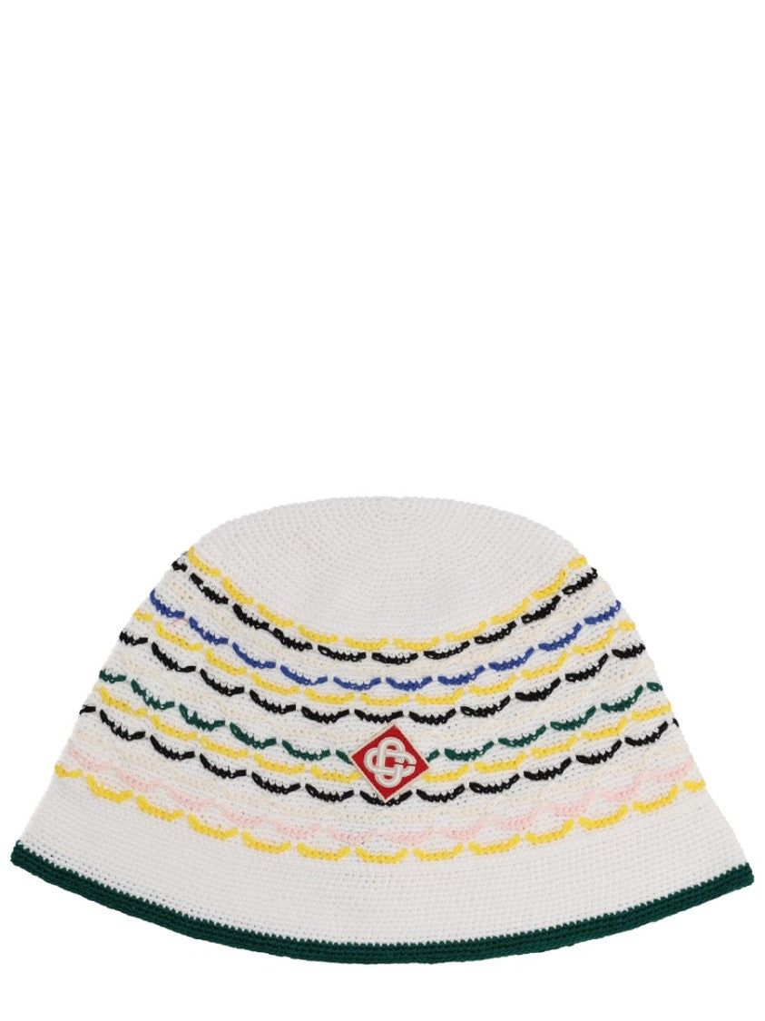 Casablanca White Horizontal Scalloped Stripes Hat