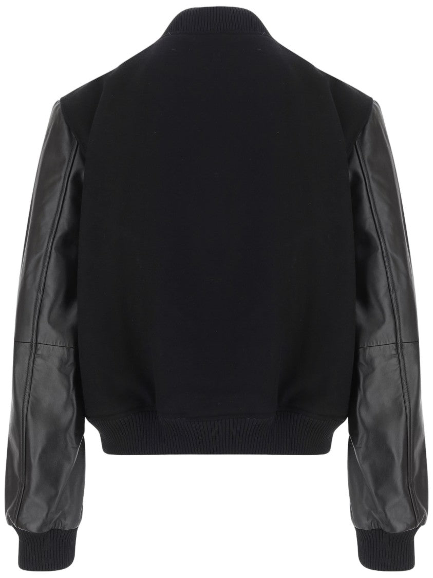 Just Cavalli Wool Varsity Jacket With Leather Sleeves And Emblematic Logo