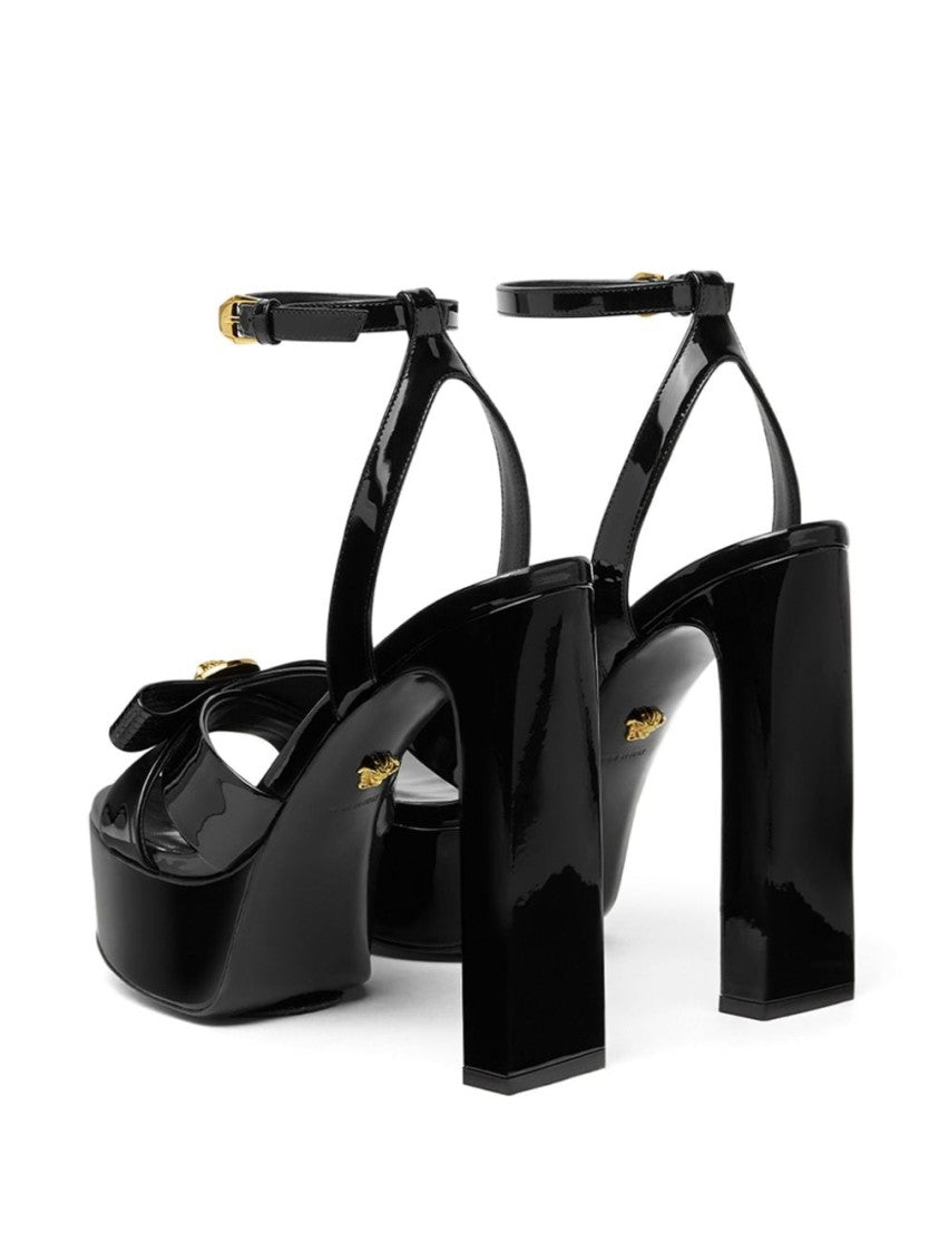 Versace Buckle-Fastening Black Patent Leather Platform Sandals