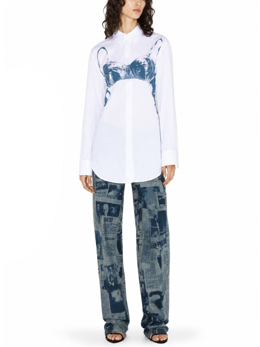 Jean Paul Gaultier White Scanned Bra Graphic Cotton Shirt