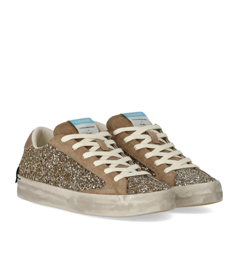 Crime London Distressed Glitter Gold Sneaker