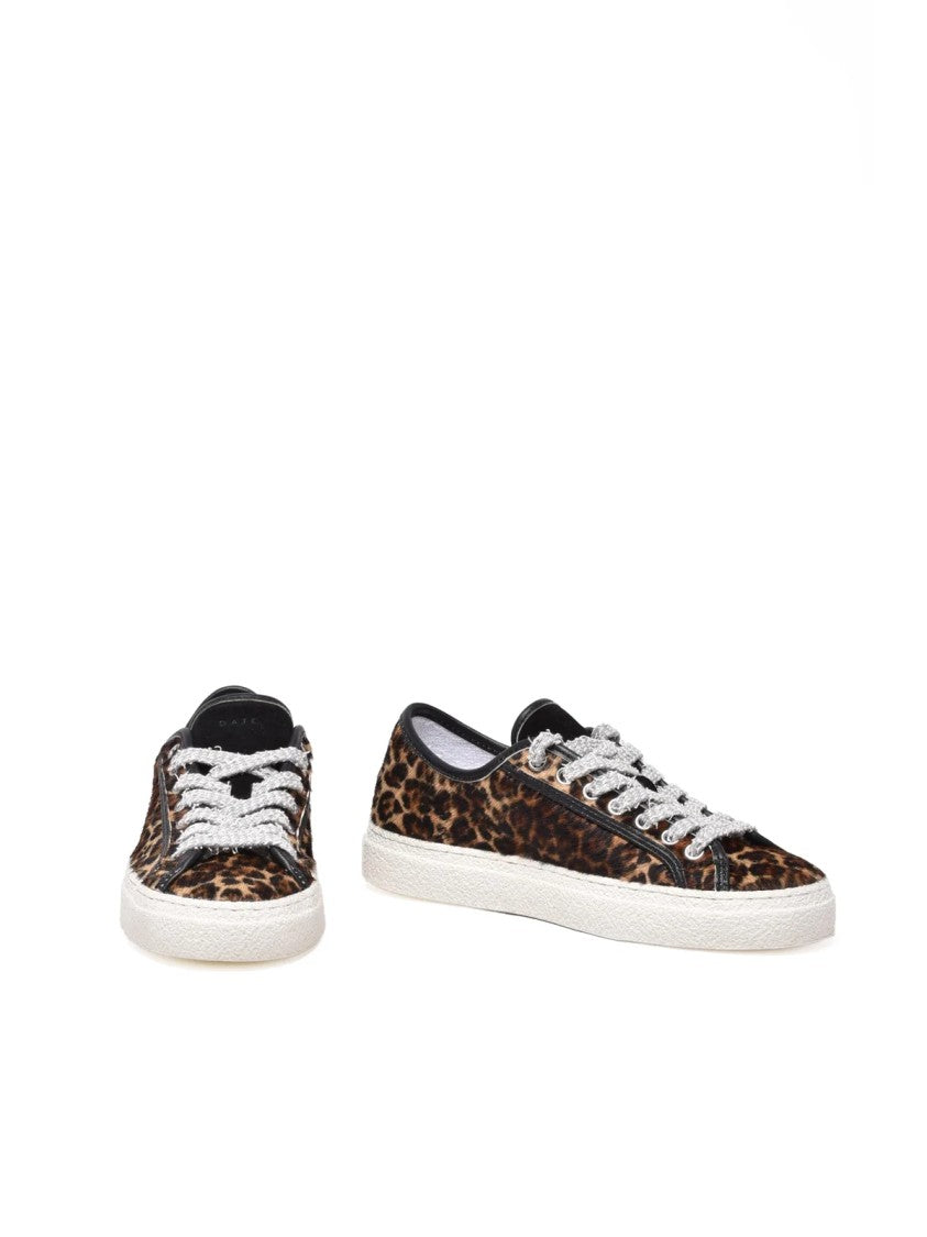 D.A.T.E Leopard Pony-Effect Leather Sneakers