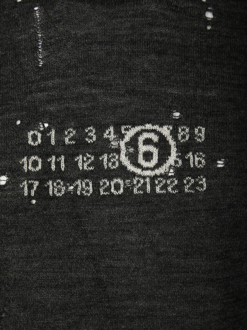 Mm6 By Maison Margiela Distressed Grey Sweater With Round Neckline
