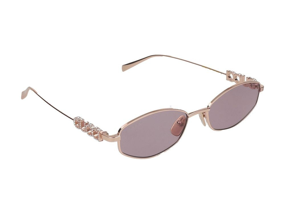 Gucci Gold Violet-Tinted Lenses Oval Metal Frame Sunglasses