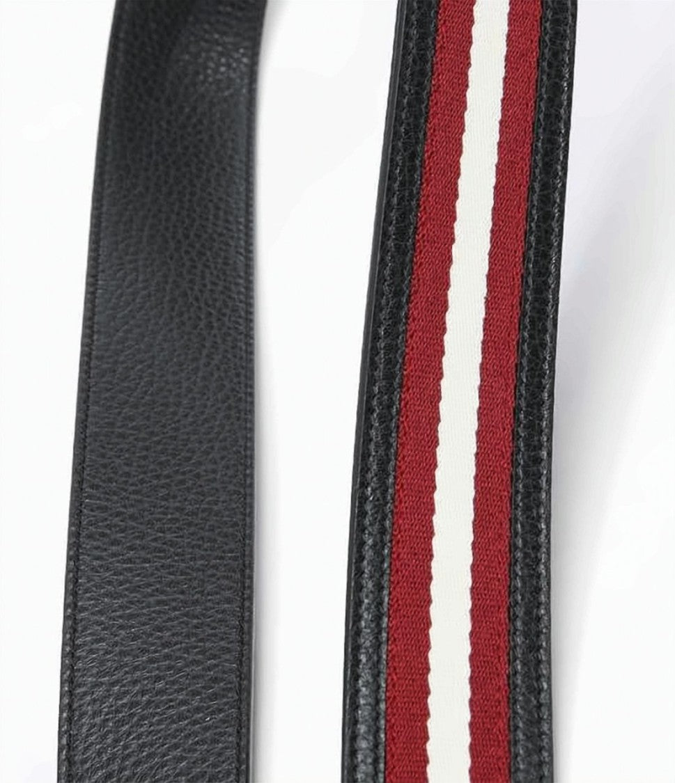 Bally Belt With Striped Fabric Inlay And Distinctive Buckle