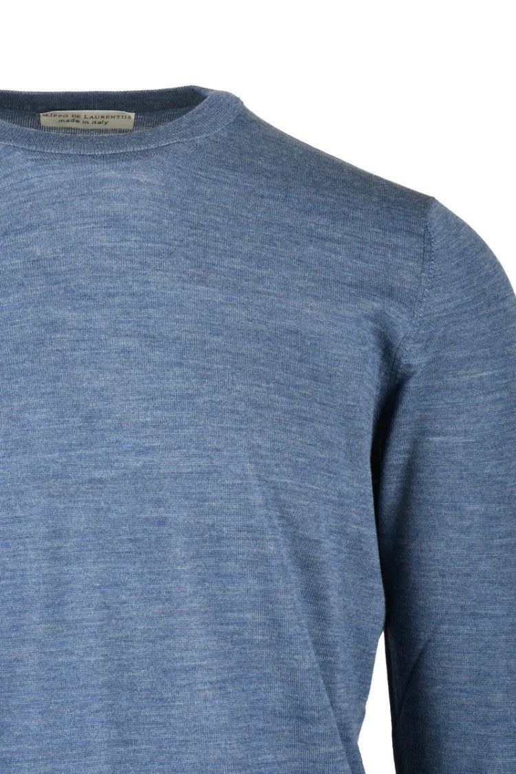 Filippo De Laurentiis Blue Merino Wool Men's Crewneck Pullover