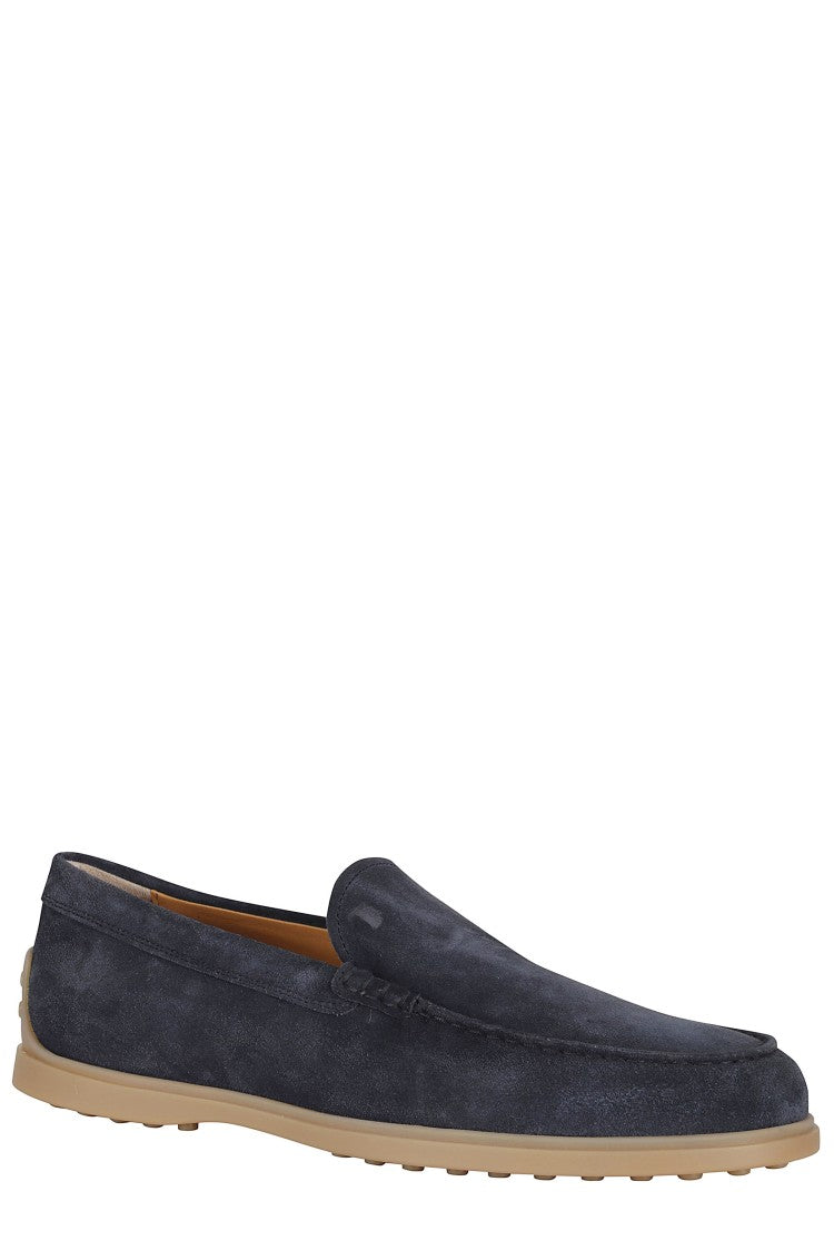 Tod's Midnight Blue Suede Lug-Sole Calfskin Leather Loafers