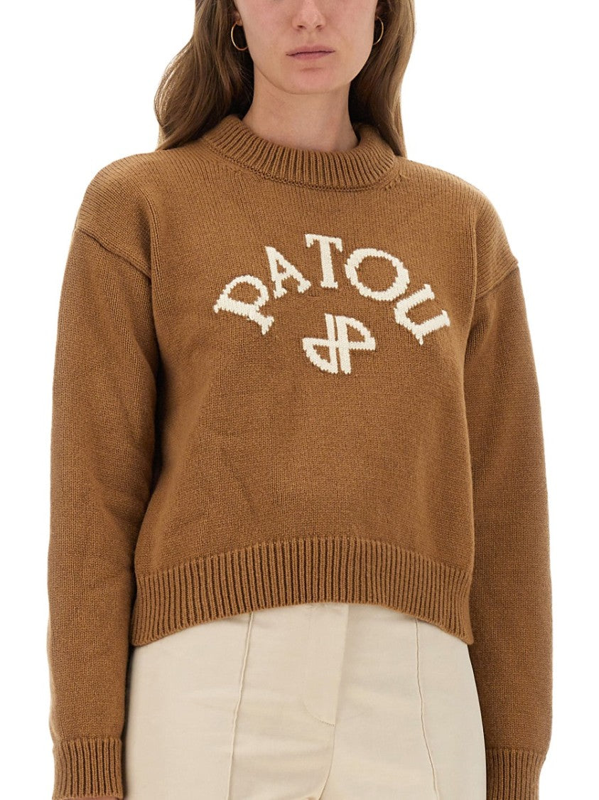 Patou Cropped Wool And Cashmere Sweater With Logo Detail