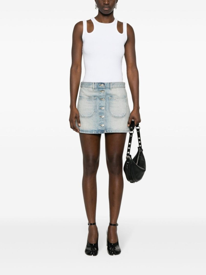 Courrèges Thigh-Length Light Blue Denim Mini Skirt