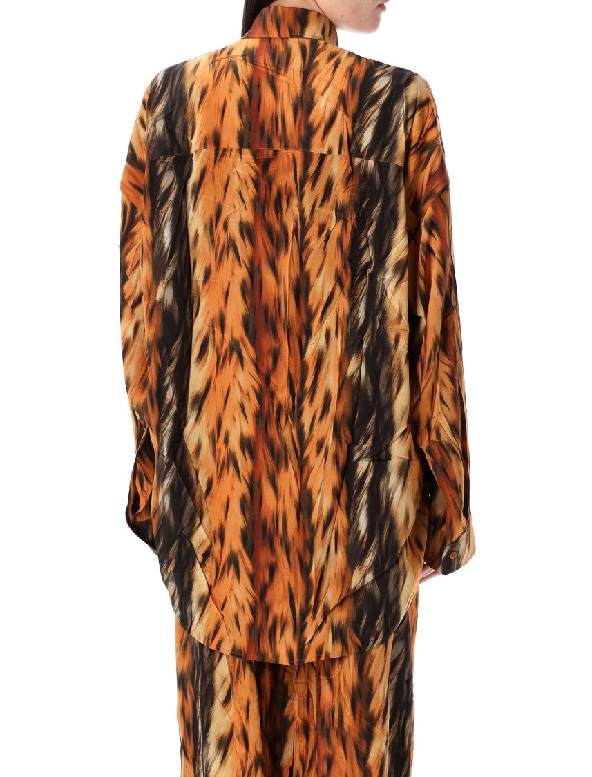 Balenciaga Silk Satin Cocoon Shirt With Abstract Print