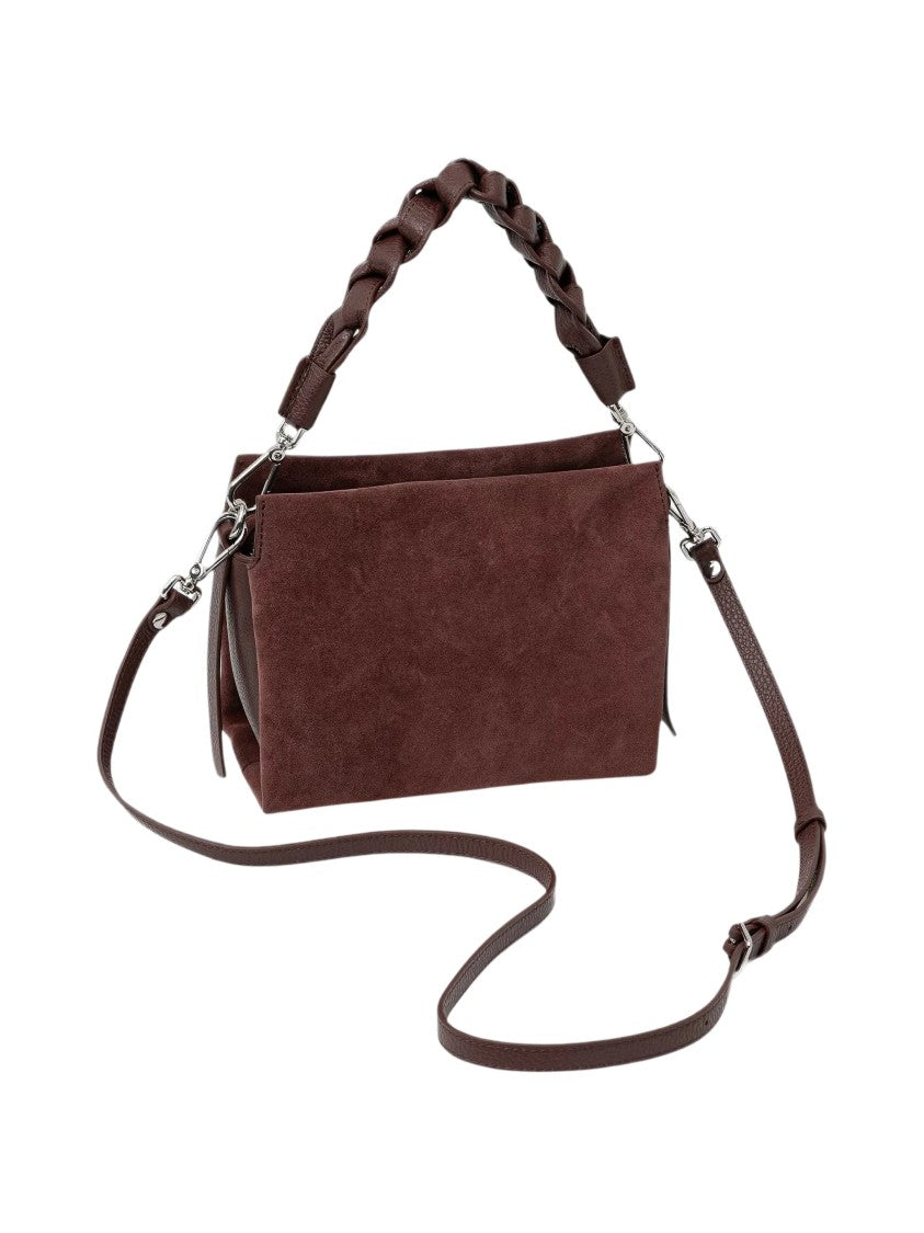 Coccinelle Small Suede Handbag With Braided Handle And Zip Closure