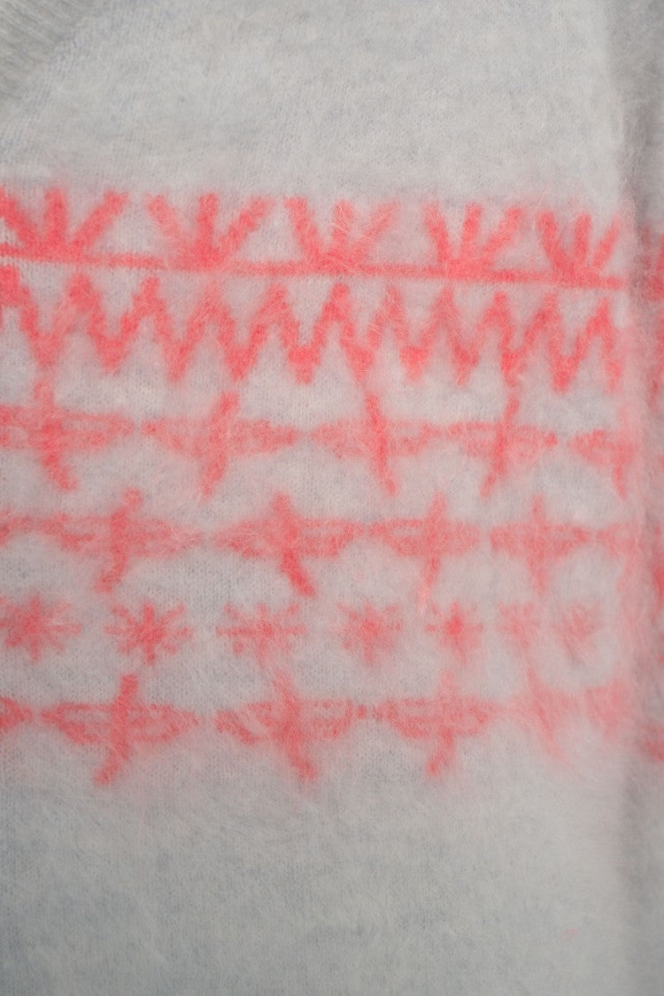 Crush Cashmere Cardigan With Geometric Pattern And V-Neckline