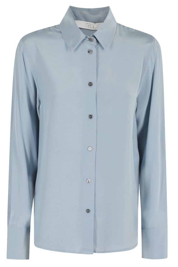 Tela Pointed Collar Light Blue Viscose Shirt