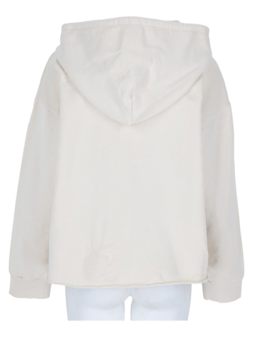 Mm6 By Maison Margiela Cropped Ivory Drawstring Cotton Hoodie