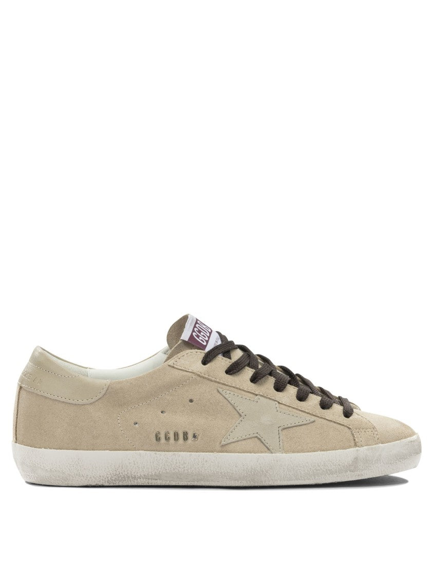 Golden Goose Beige Suede Slip-On Sneakers With Distressed White Sole