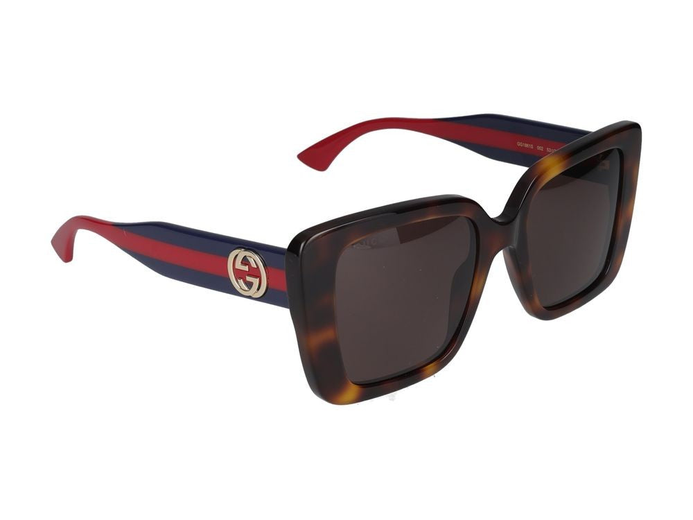 Gucci Havana Tortoiseshell Accents Oversized Square Sunglasses