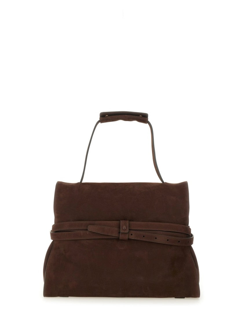 Moschino Structured Brown Suede Handbag
