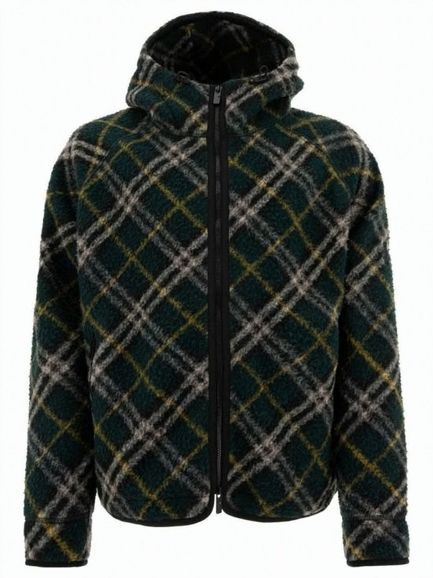 Burberry Plush Textured Plaid Jacket With Hood