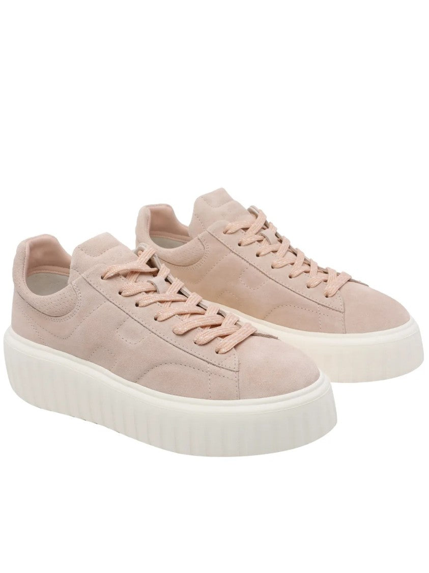 Hogan Blush Low-Top Suede Ribbed Sole Sneakers