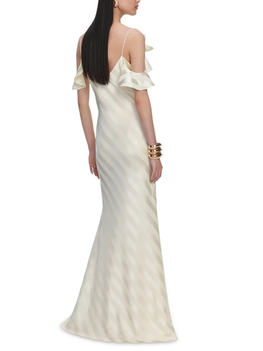 Self-Portrait Yellow Satin Striped Maxi Dress