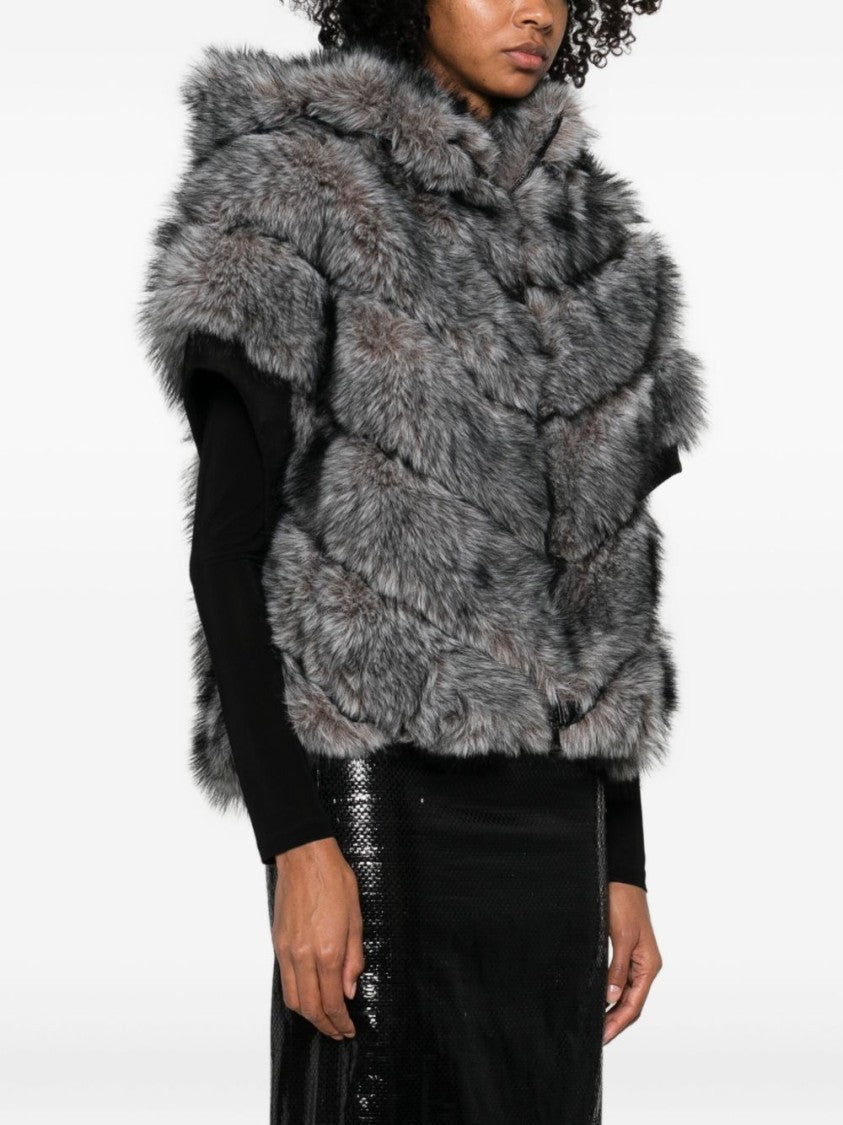 Betta Corradi Chevron Patterned Plush Faux Fur Coat