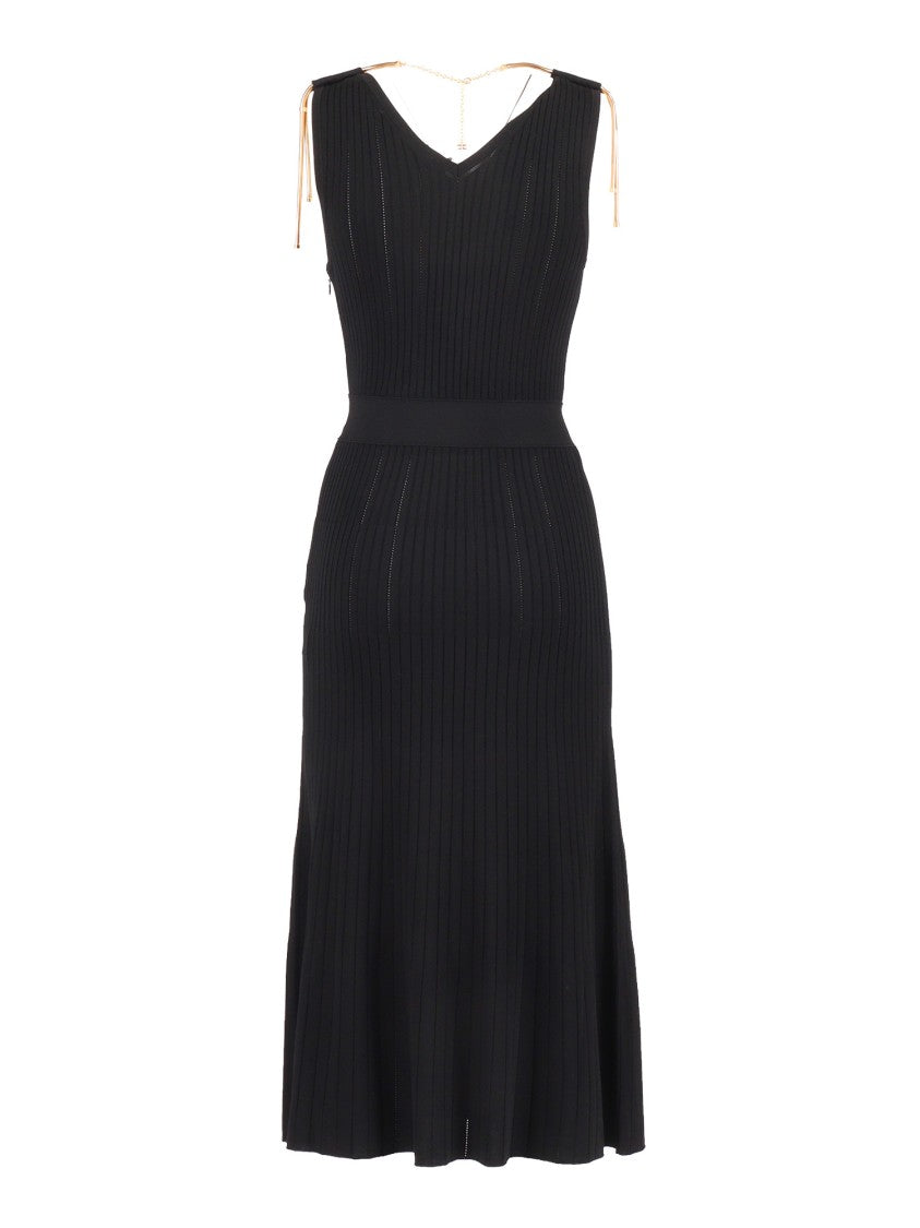 Elisabetta Franchi Ribbed Fitted Waist Midi Dress