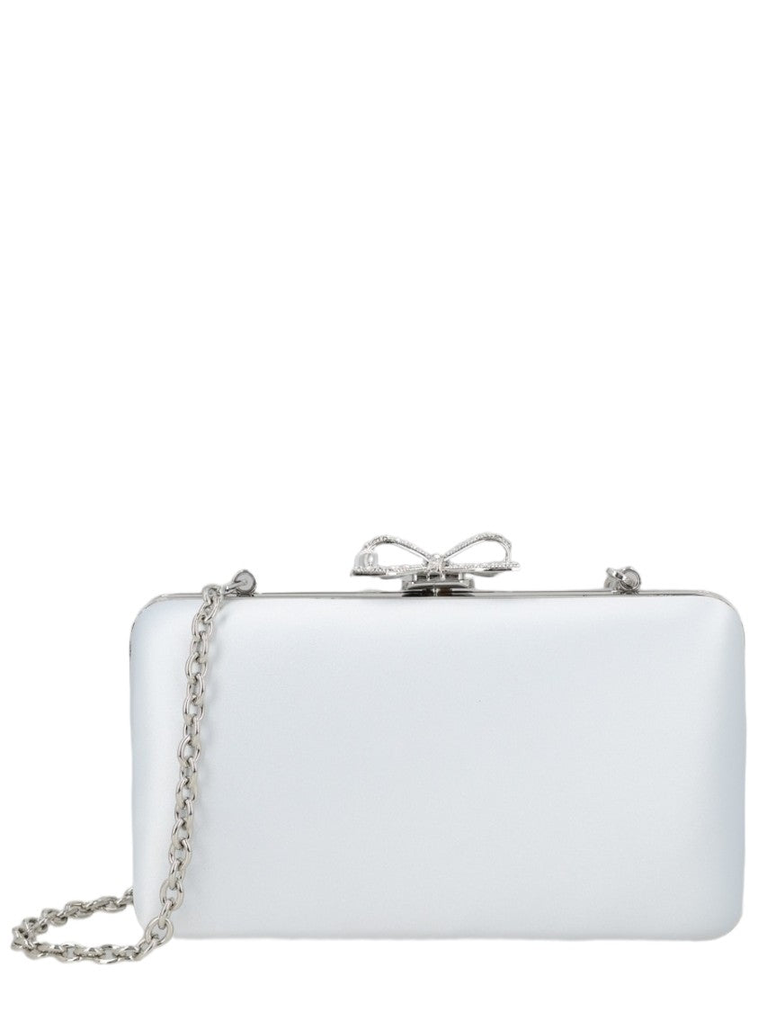 Self-Portrait Glossy Rectangular Clutch With Silver-Tone Chain And Bow Clasp