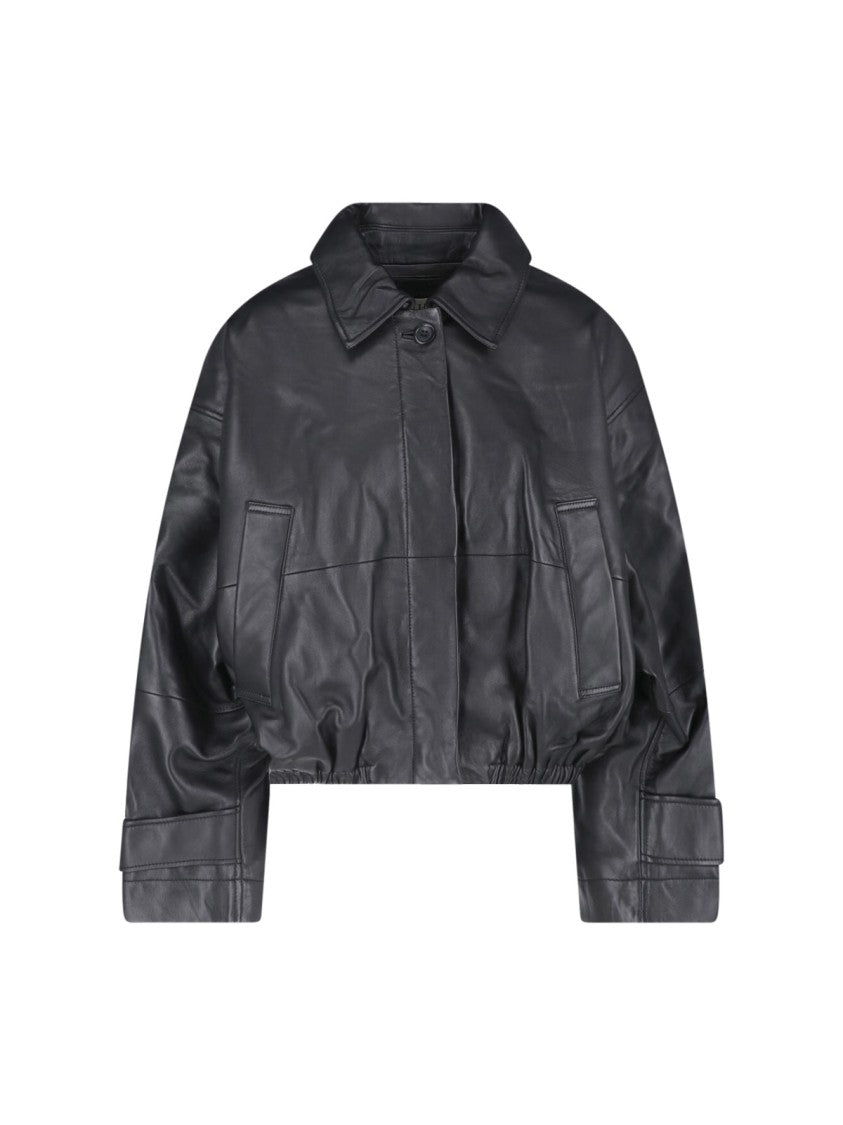Róhe Cropped Black Lamb Leather Jacket With Classic Collar