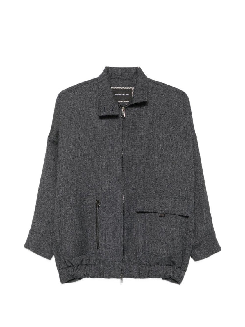 Fabiana Filippi Grey Boxy Oversized Textured Weave Coat