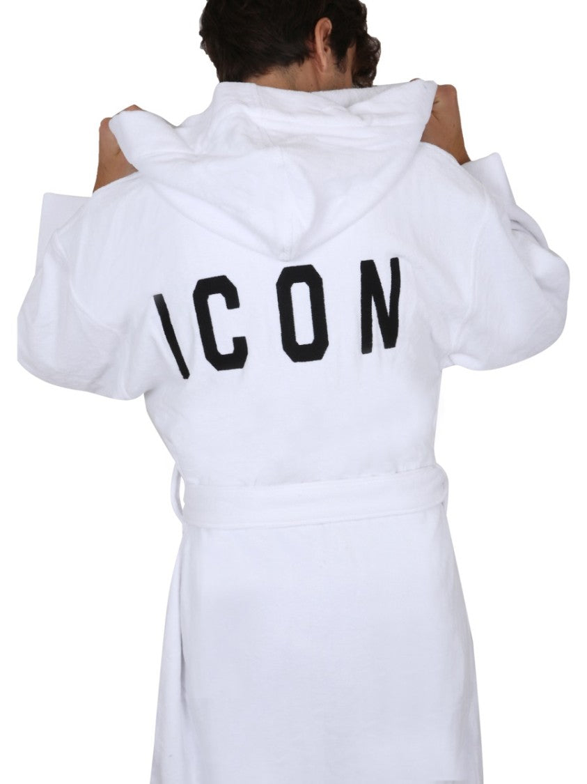 Dsquared2 Hooded Bathrobe With Adjustable Waist Belt