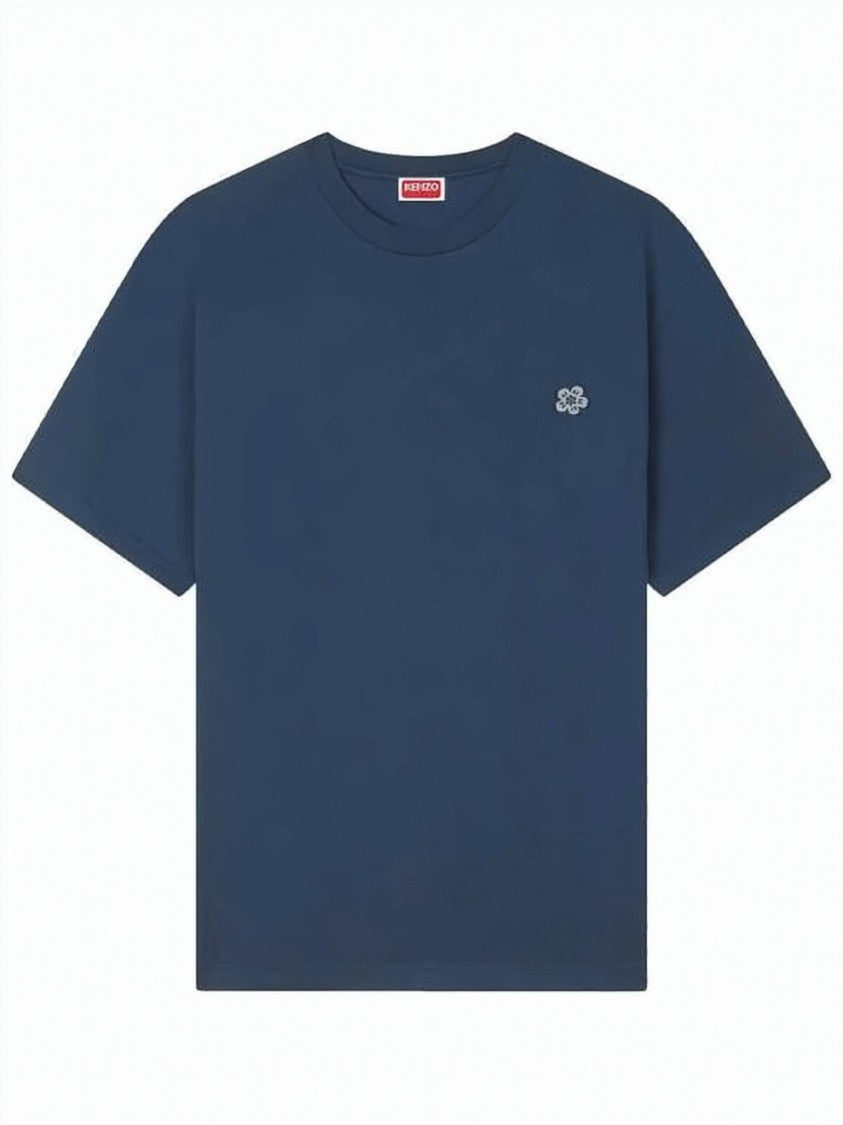 Kenzo Relaxed Fit Blue T-Shirt With Embroidered Floral Motif