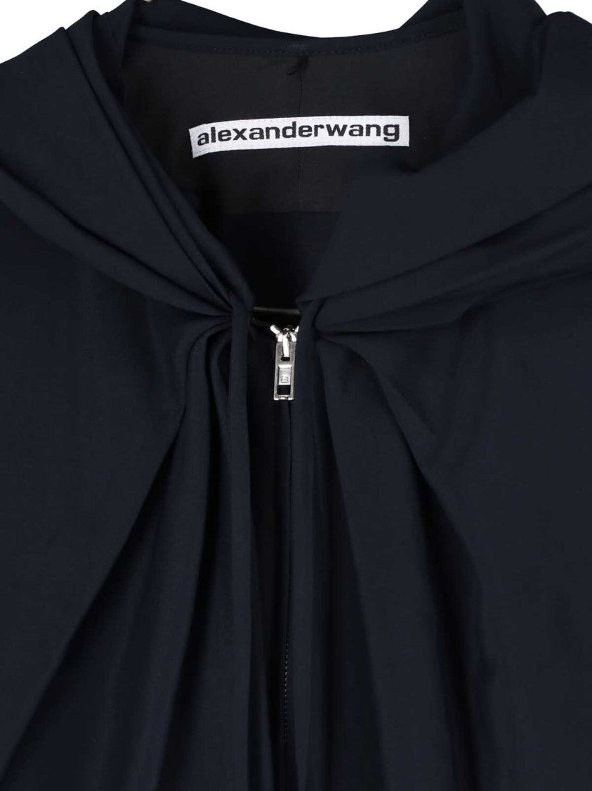 Alexander Wang Cropped Zip-Up Sweater With Gathered Neckline And Hood