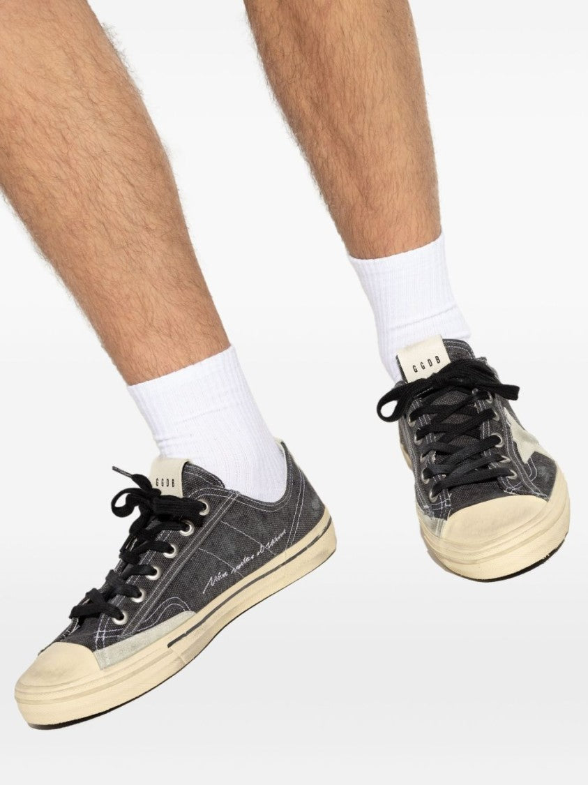 Golden Goose Distressed Black Canvas Contrast Star Sneakers