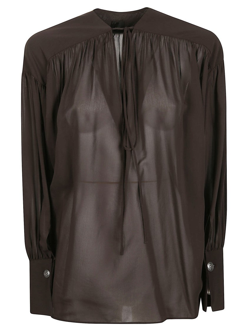Pinko Asola Sheer Gathered Viscose Blend Blouse