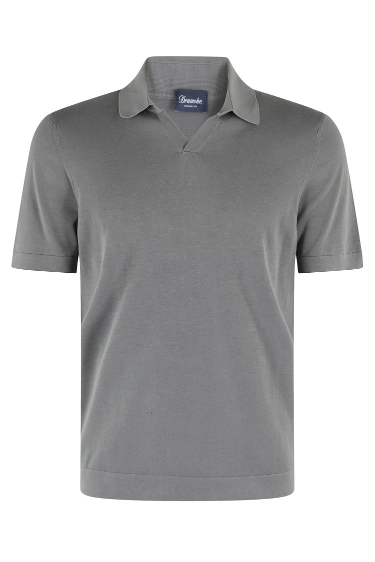 Drumohr Polo Skipper In Frosted Grey Cotton Knit