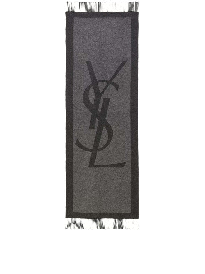 Saint Laurent Grey Sciarpa Cassandre Monogrammed Scarf