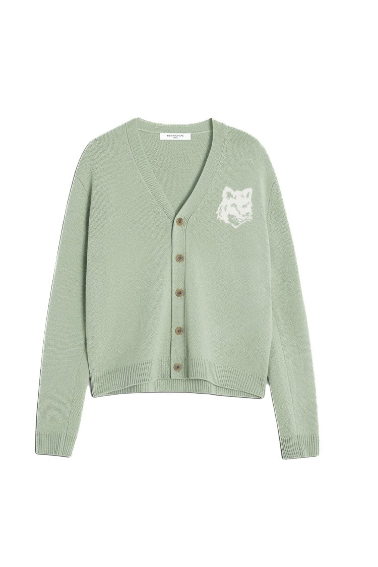 Maison Kitsuné Merino Wool Cardigan With Large Fox Embroidery