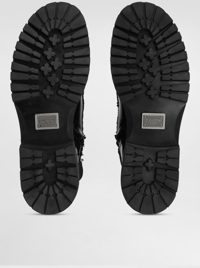 Dolce & Gabbana Black Calf Leather Lace-Up Rugged Ankle Boots