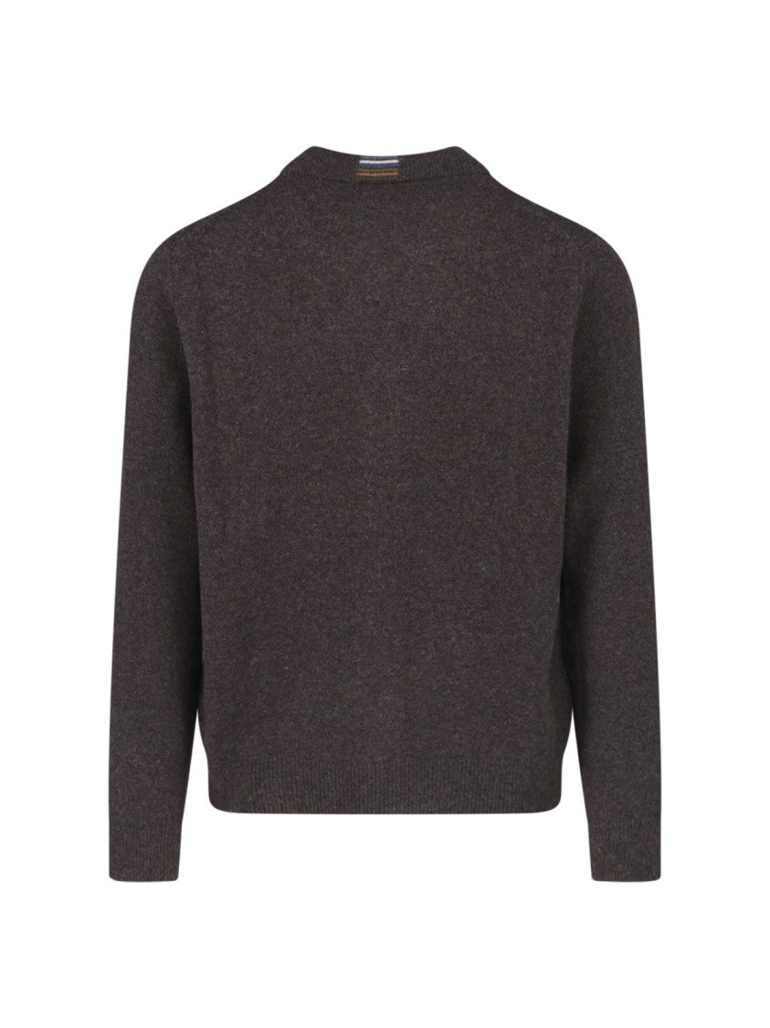 Paul Smith Brown Merino Wool V-Neck Ribbed Cardigan