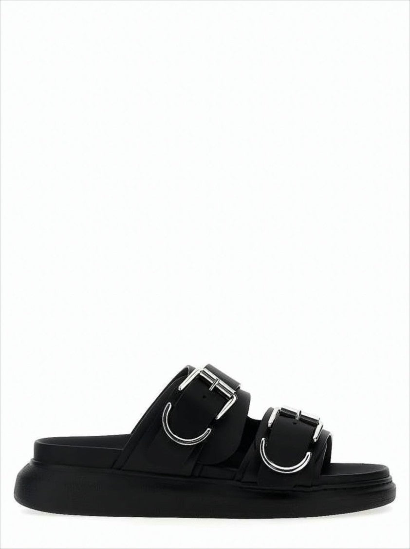 Alexander Mcqueen Black Mule Sandals With Dual Strap